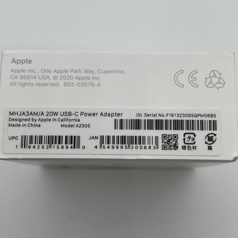 Genuine Apple A2305 MHJA3AM/A 20W USB-C Power Adapter White New in Retail Box - Picture 2 of 4